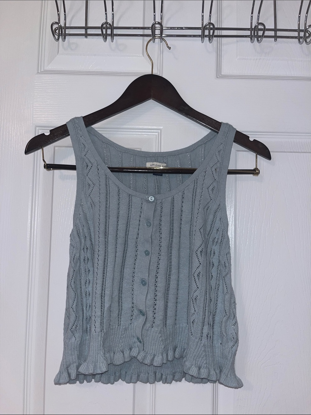 American Eagle Outfitters Dusty Blue Openwork Button-Front Tank
